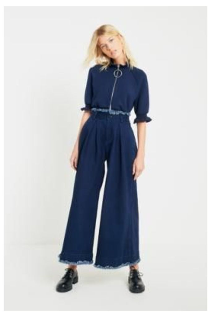 Angel Chen Washed Navy Pleated Wide Leg Trousers, Navy