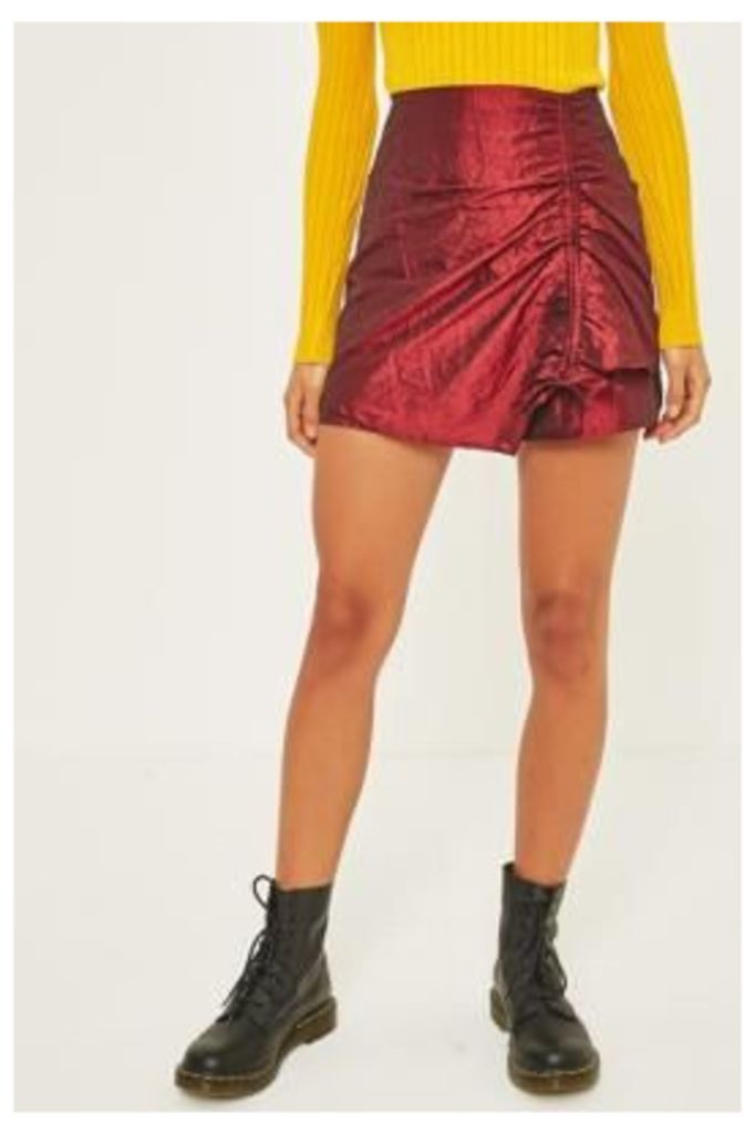 Sparkle & Fade Ruched Taffeta Mini Skirt, Red