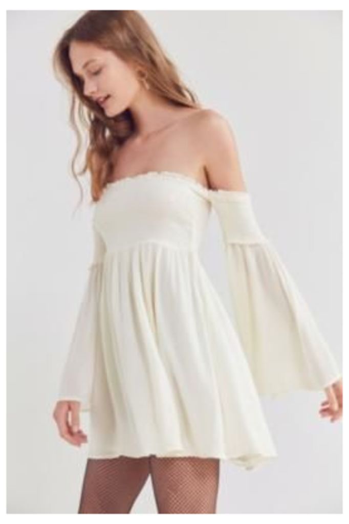 Ecote Elora Cream Off-The-Shoulder Smocked Dress, Cream