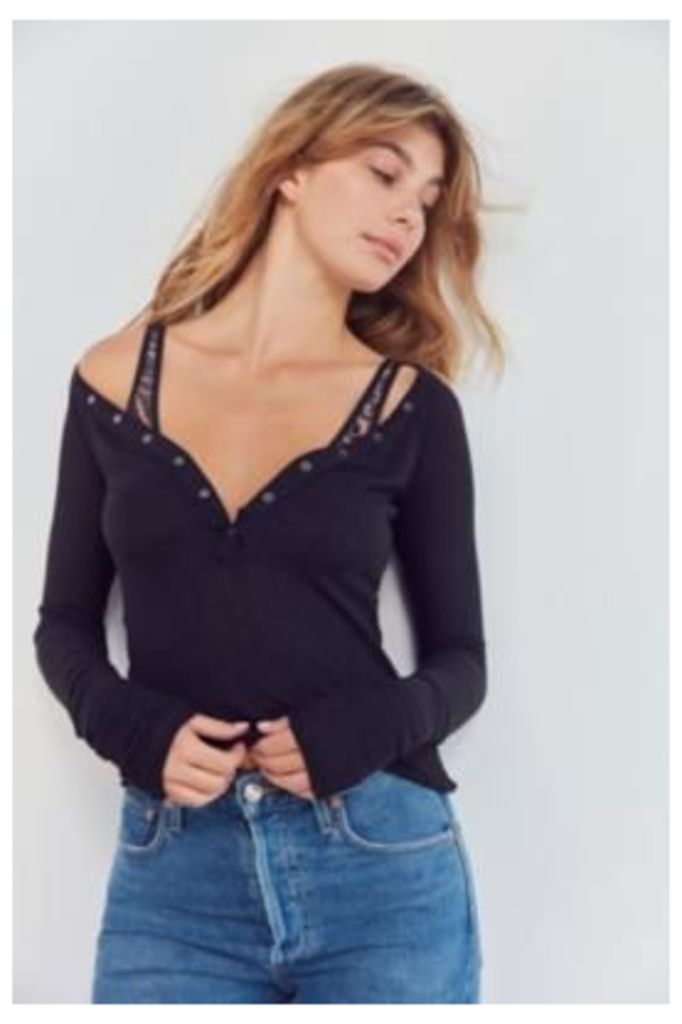 Out From Under Everyday Henley Top, Black