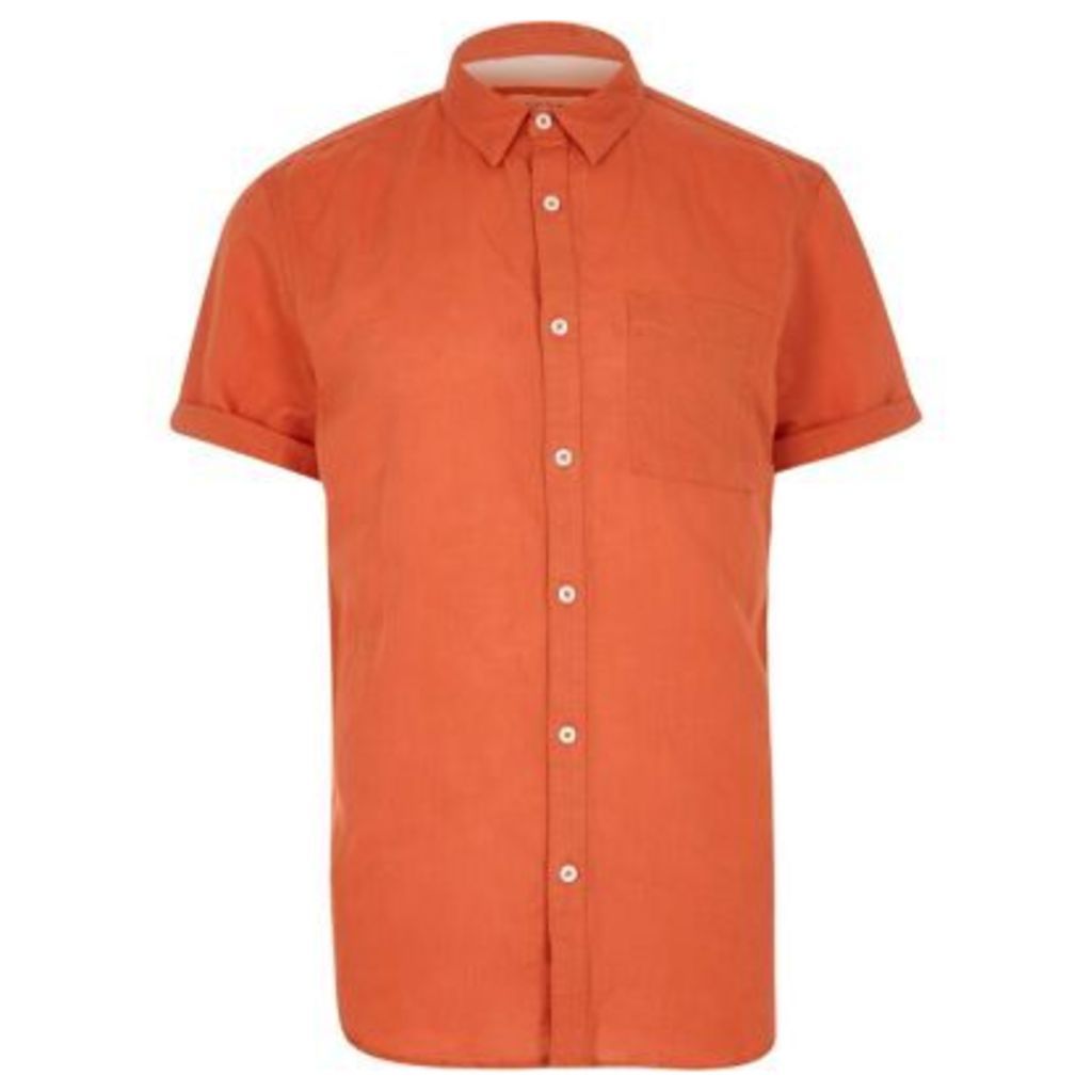 River Island Mens Red linen-rich short sleeve shirt