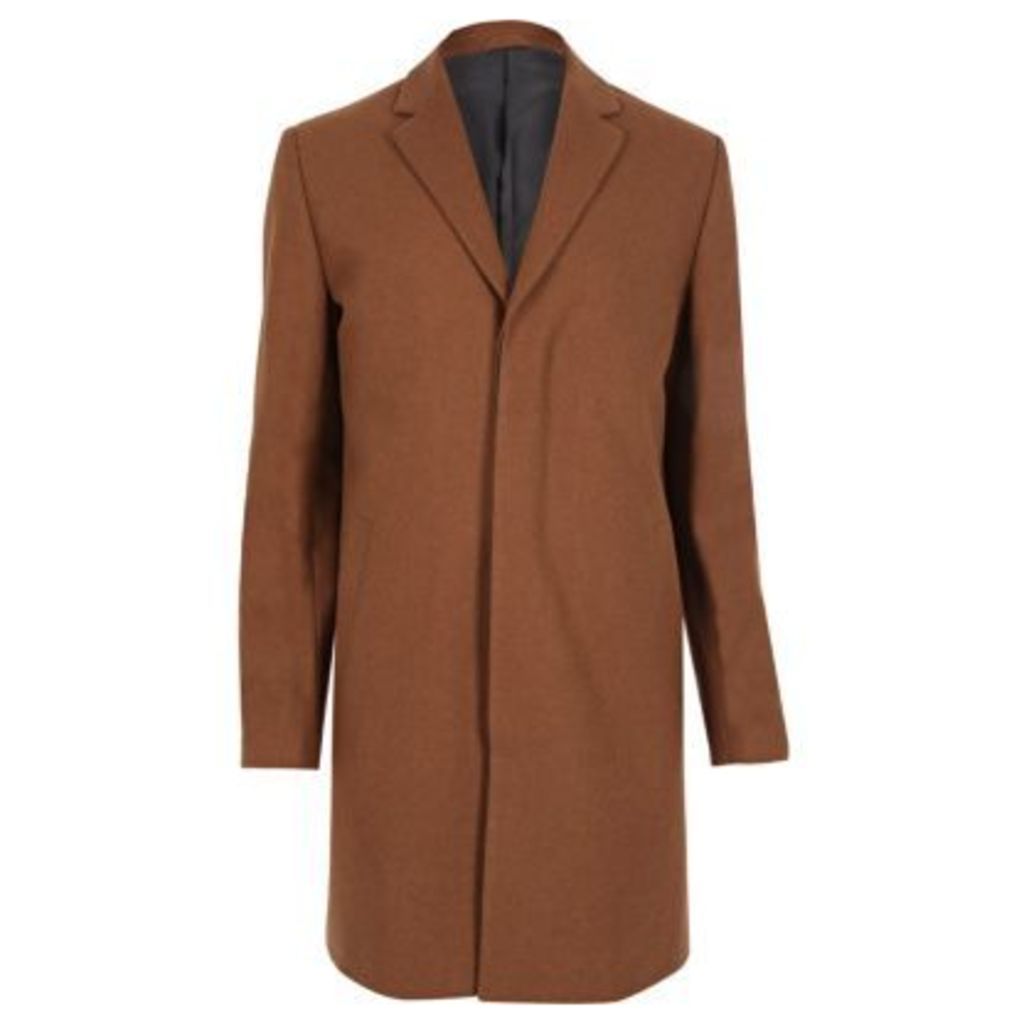 River Island Mens Brown smart wool blend overcoat