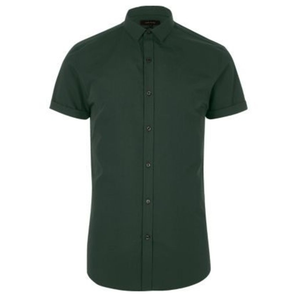 River Island Mens Green micro collar short sleeve shirt