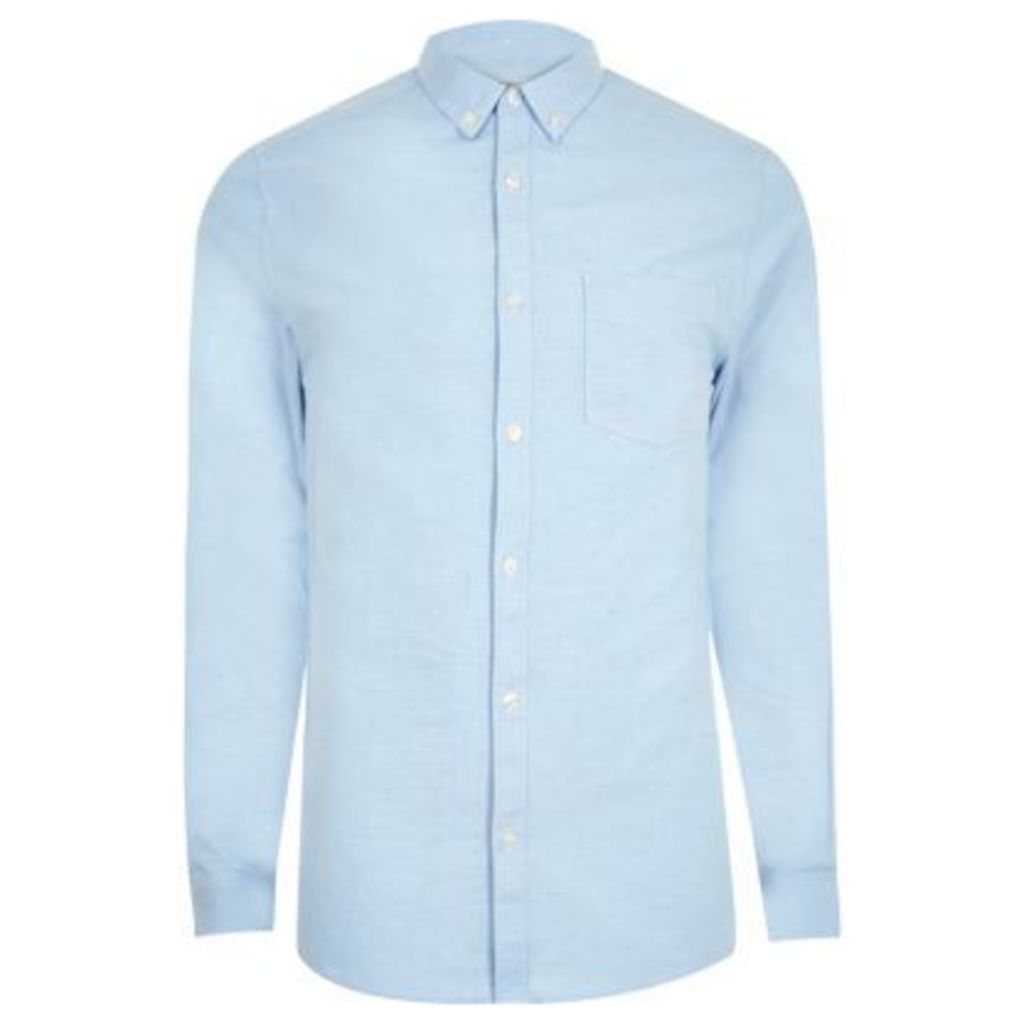 River Island Mens Blue casual skinny fit Oxford shirt