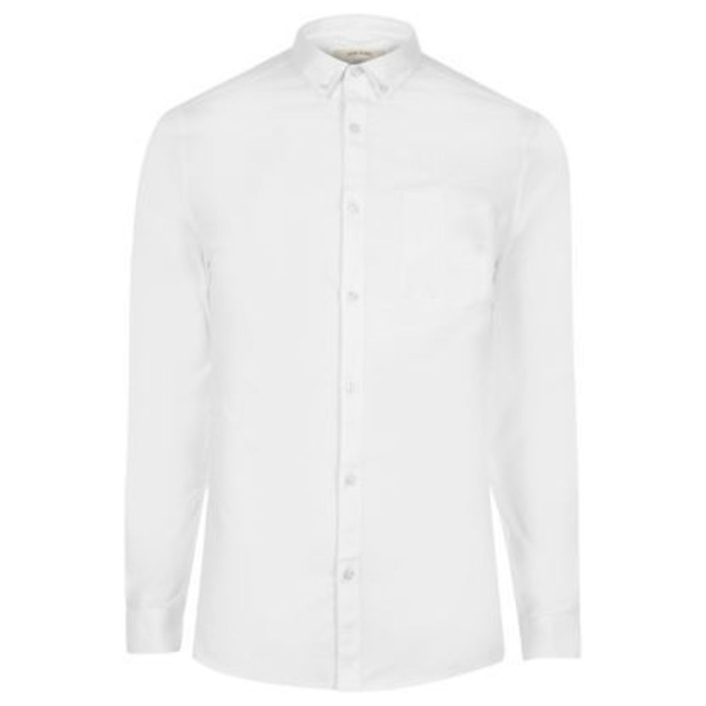 River Island Mens White casual skinny fit Oxford shirt