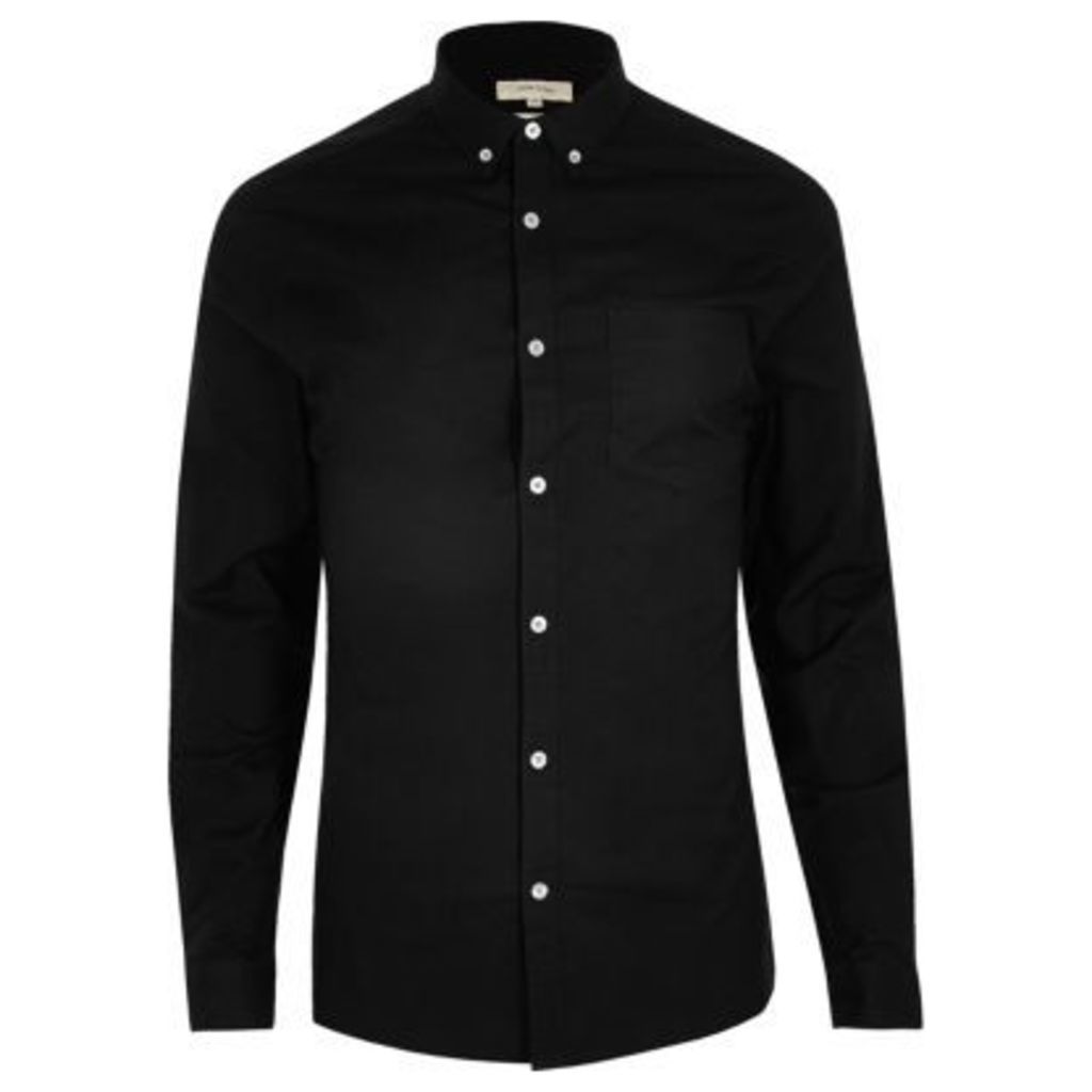 River Island Mens Black casual skinny fit Oxford shirt