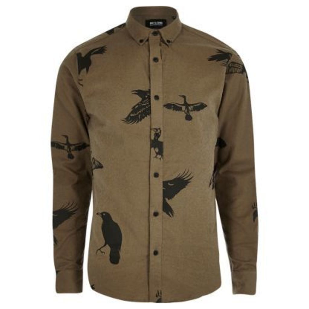 River Island Mens Brown Only & Sons bird print casual shirt