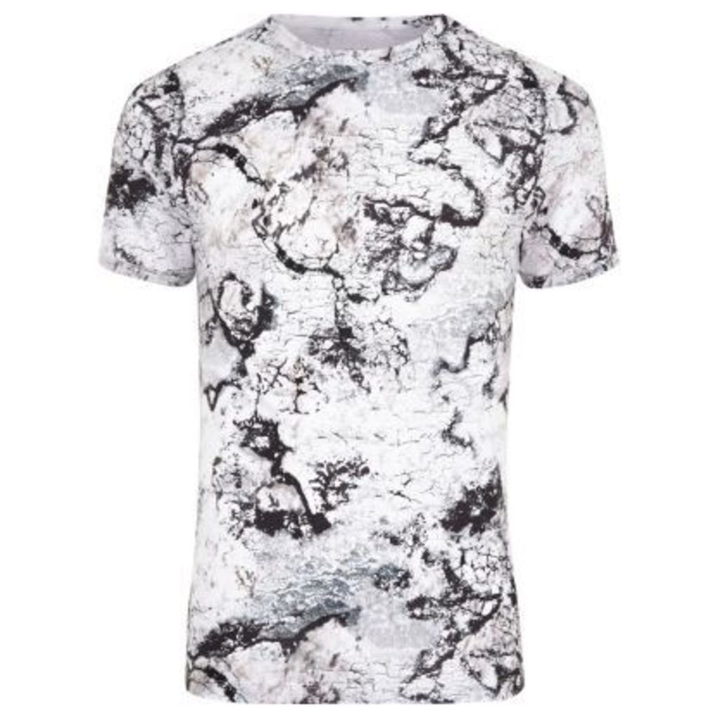 River Island Mens White marble print muscle fit T-shirt