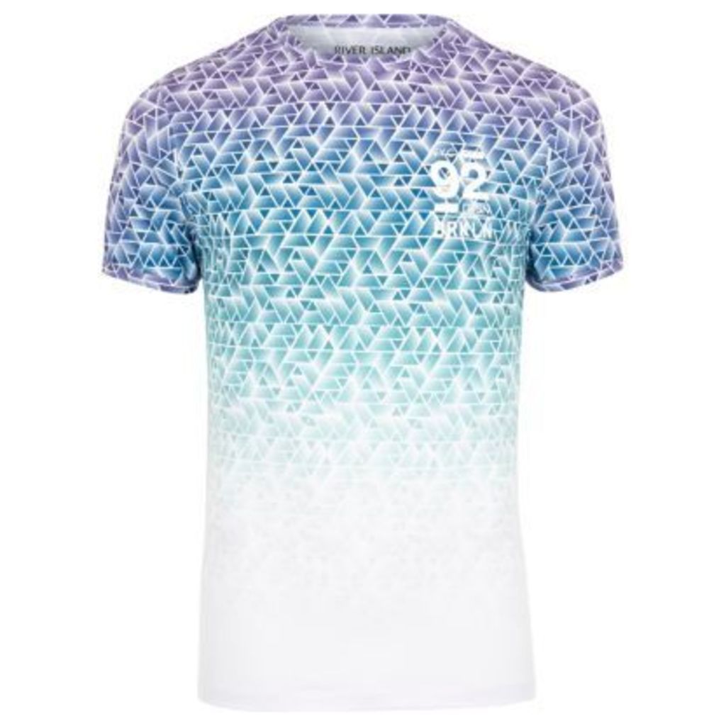 River Island Mens White and blue geo print muscle fit T-shirt