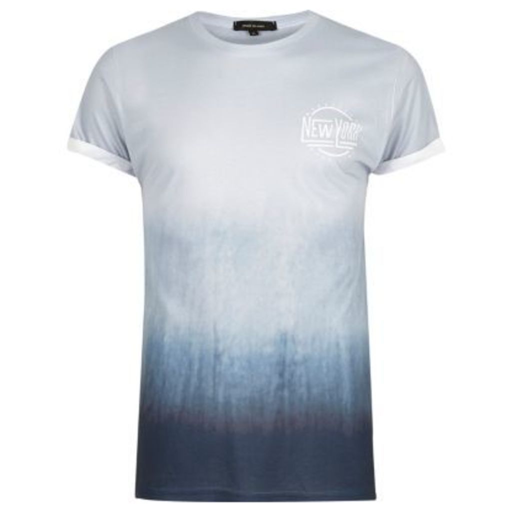 River Island Mens Blue slogan print fade T-shirt