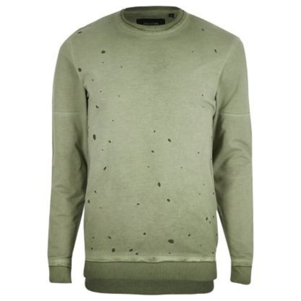 River Island Mens Green Only & Sons distressed sweatshirt