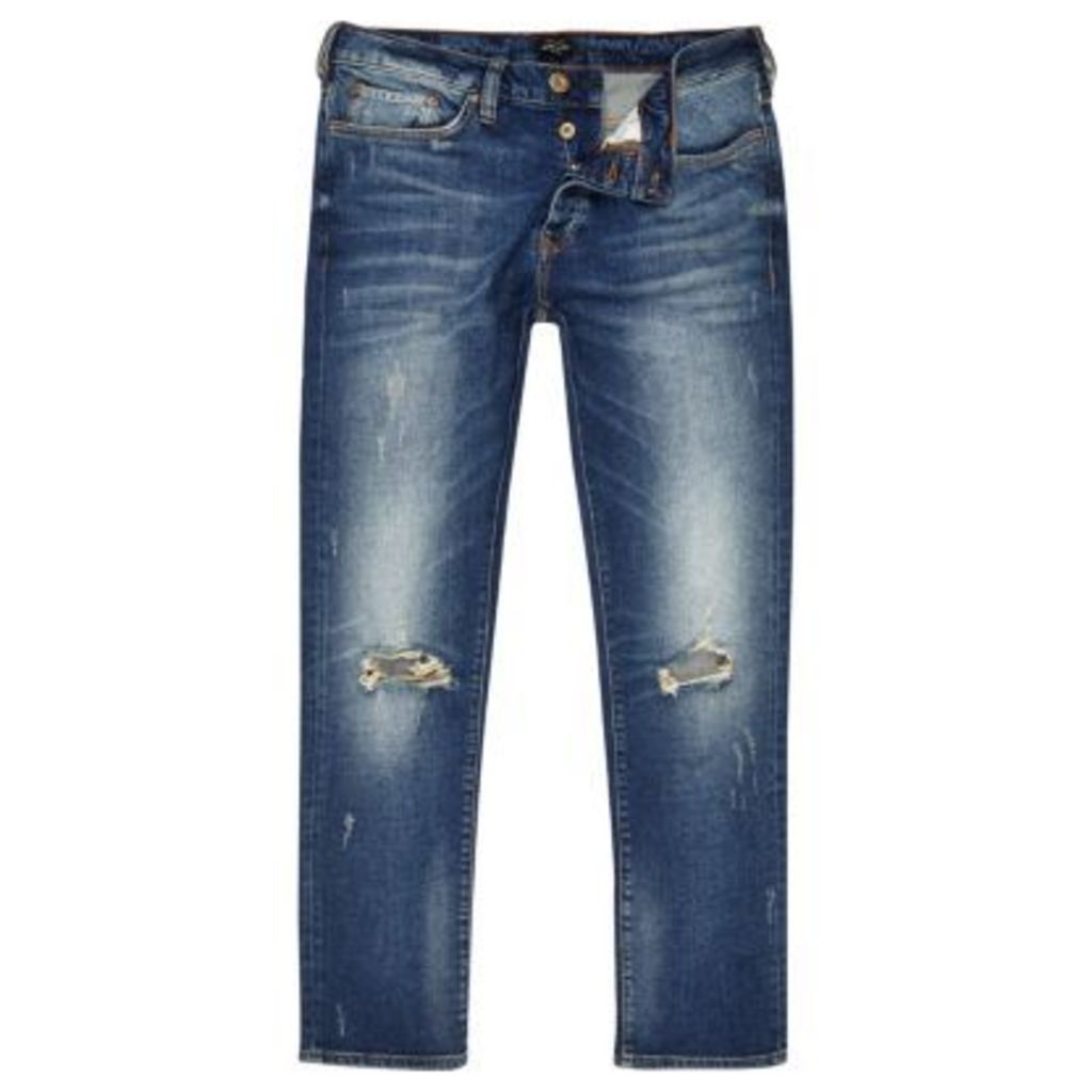 River Island Mens Blue ripped Dylan slim fit jeans