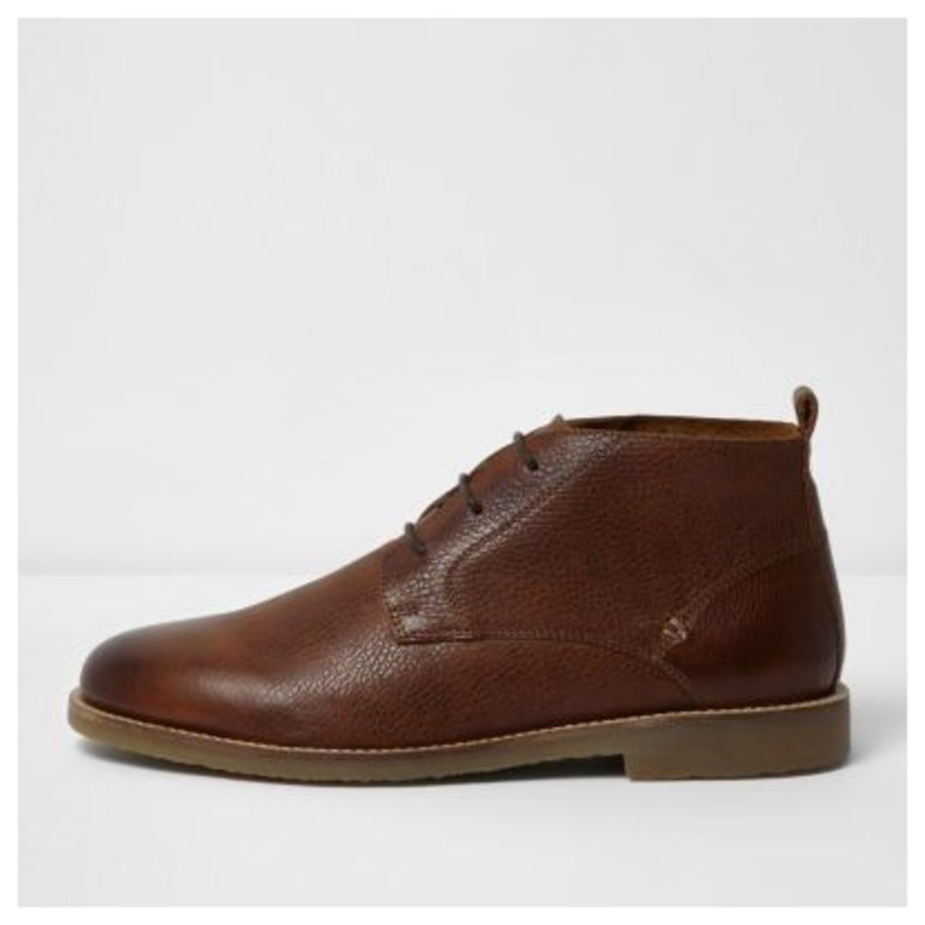 River Island Mens Brown textured leather desert boots