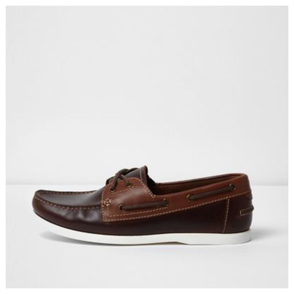 River Island Mens Brown leather boat shoes