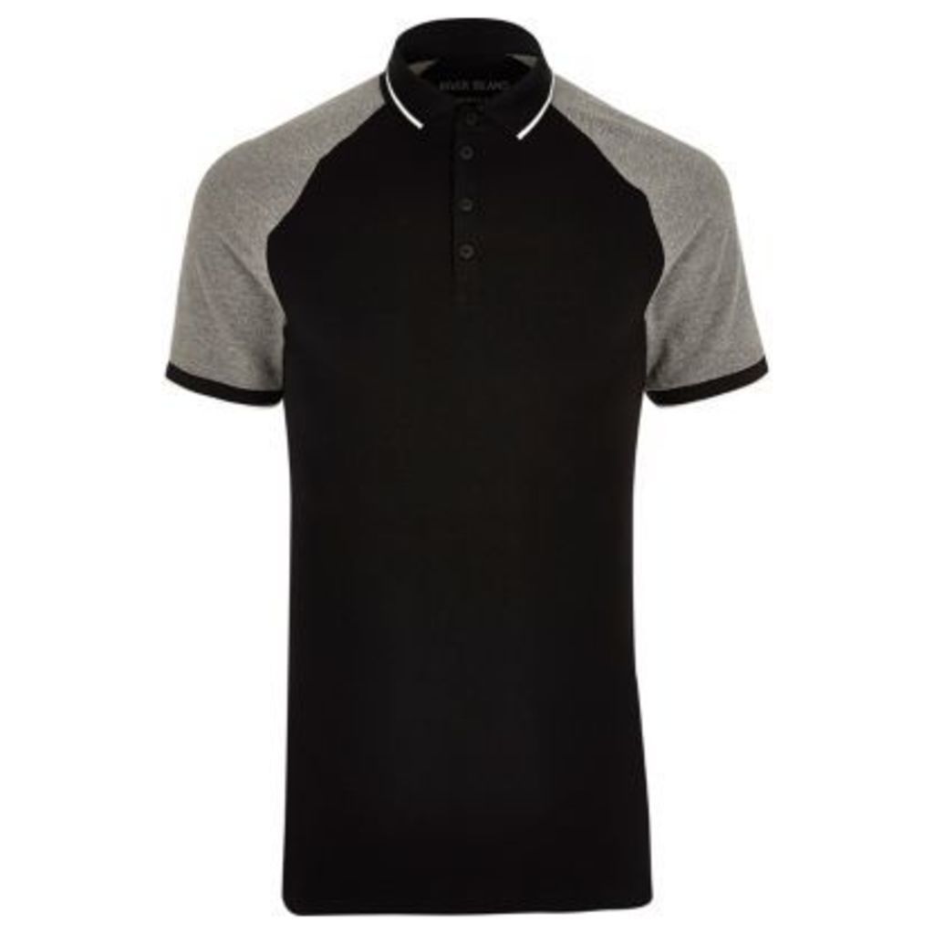 River Island Mens Black and grey muscle fit polo shirt