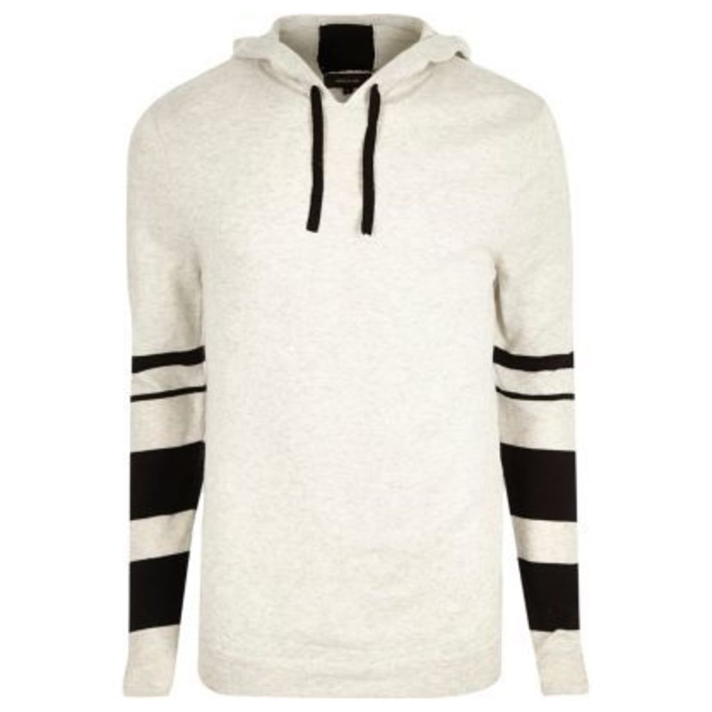 River Island Mens Grey contrast stripe sleeve hoodie