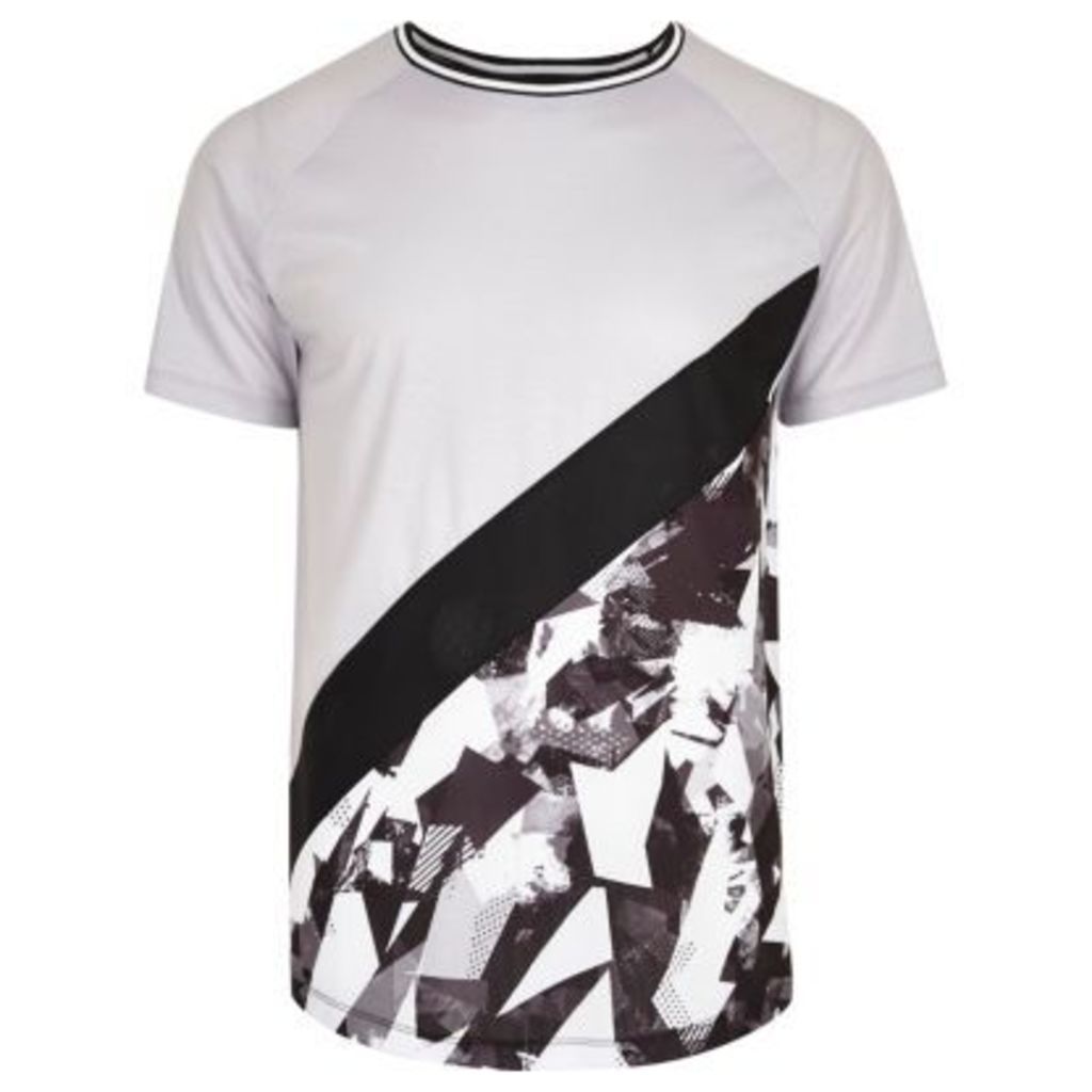 River Island Mens Grey abstract print panel slim fit T-shirt