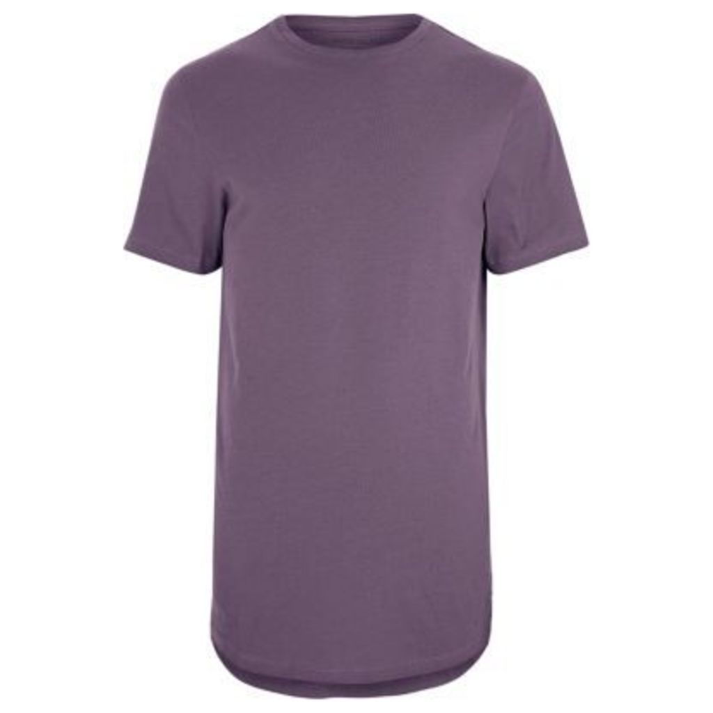 River Island Mens Purple curved hem crew neck T-shirt