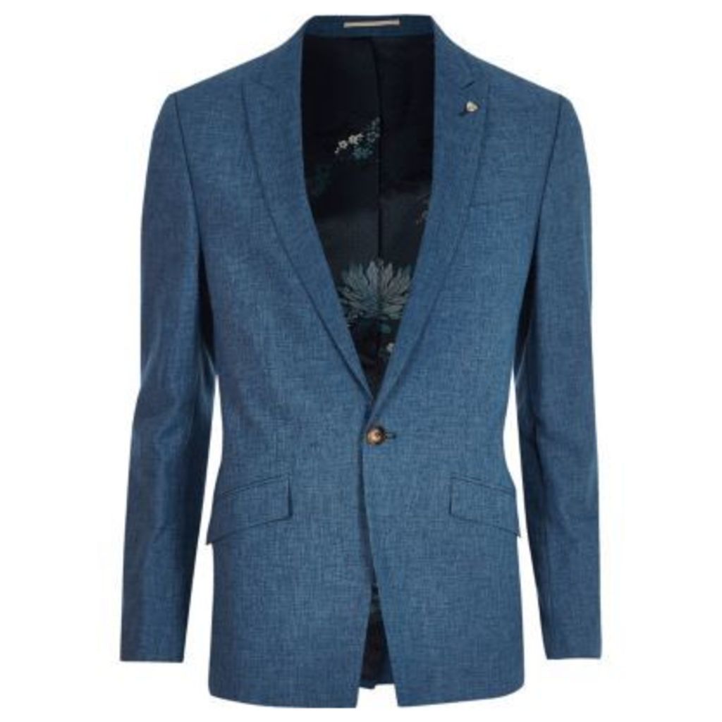 River Island Mens Blue linen slim fit suit jacket
