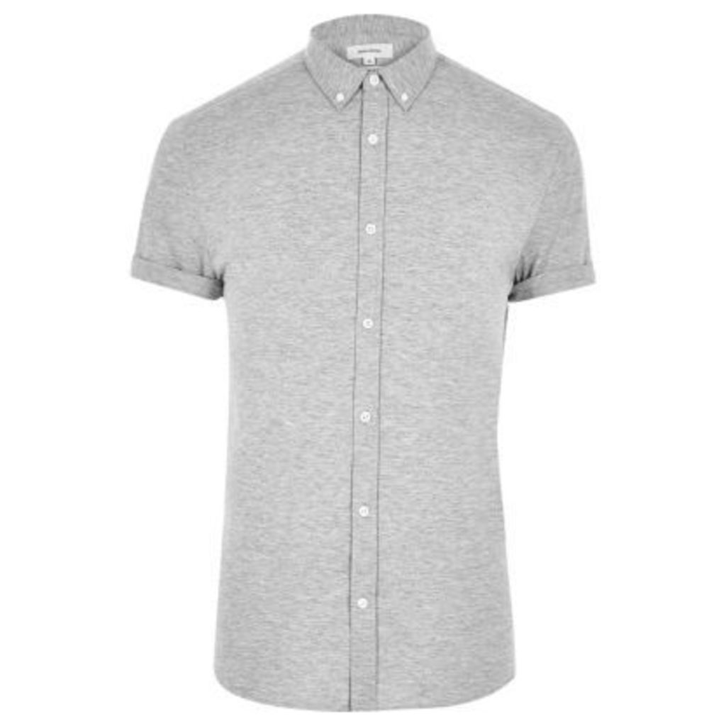 River Island Mens Grey short sleeved casual muscle fit shirt