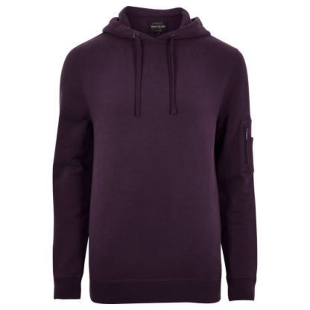 River Island Mens Dark Purple zip sleeve hoodie