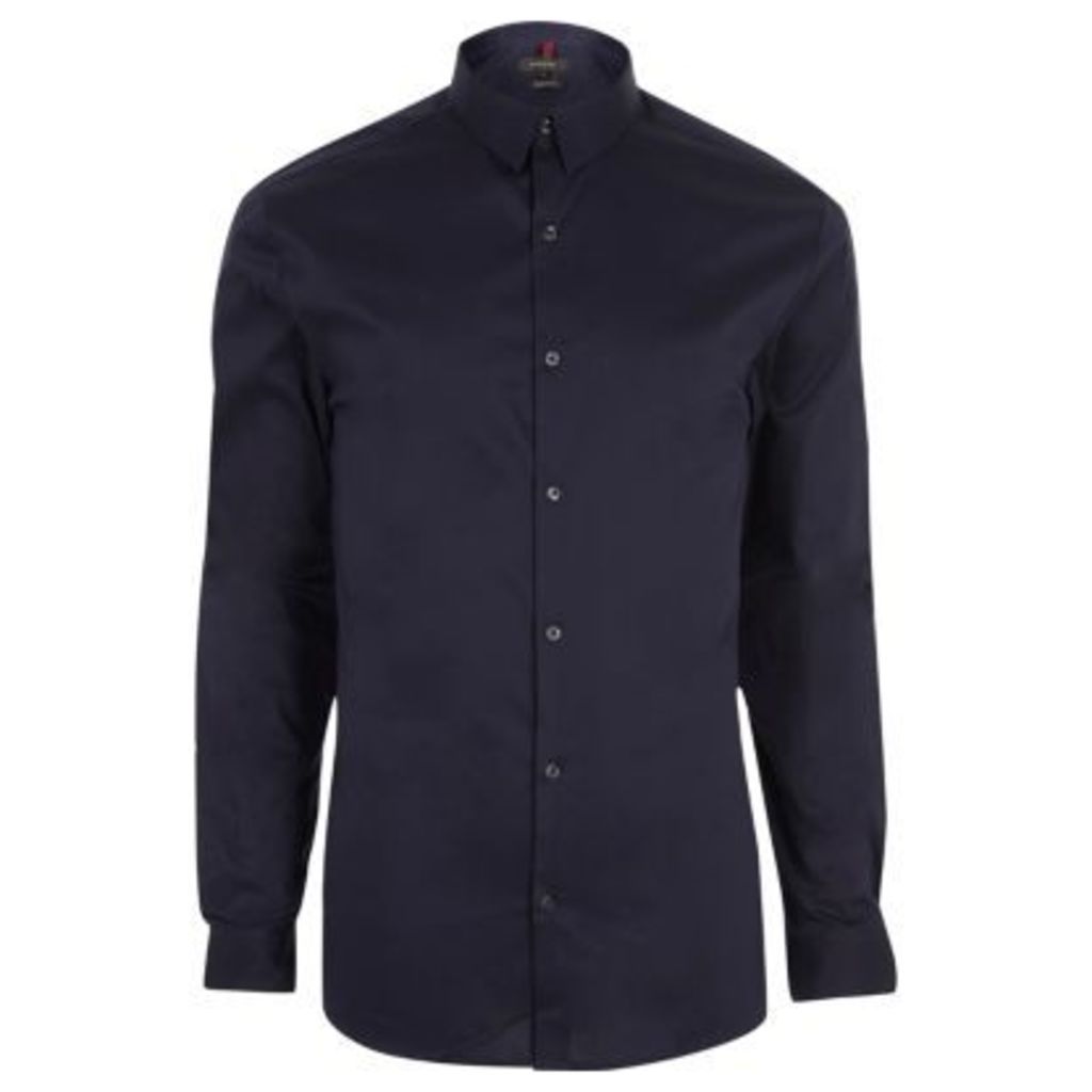 River Island Mens Navy blue muscle fit shirt