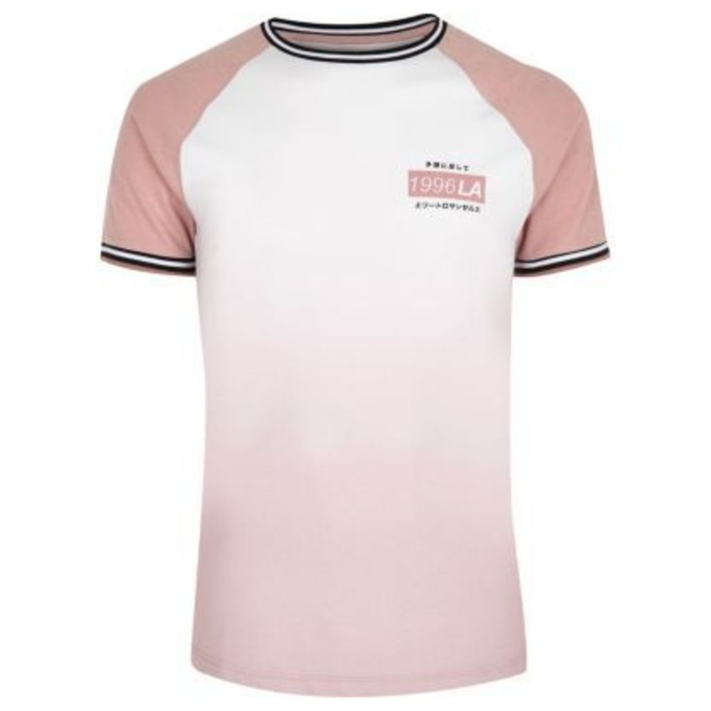 River Island Mens Pink slim fit faded effect raglan T-shirt