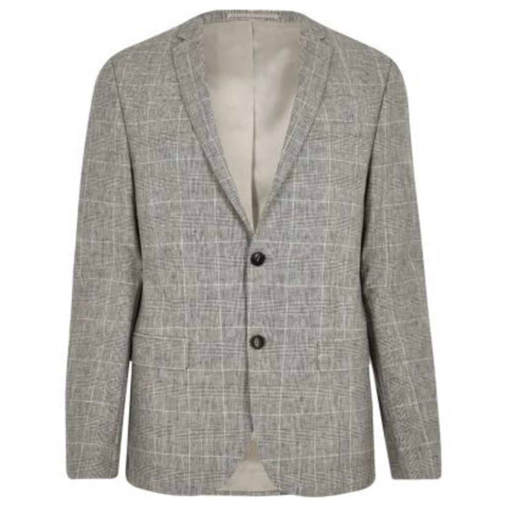 River Island Mens Grey check skinny fit suit jacket