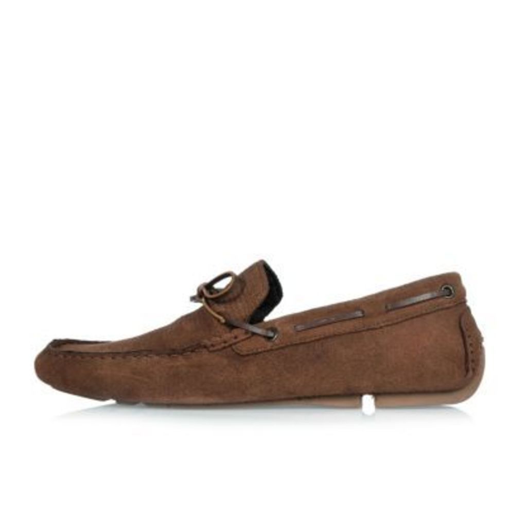 River Island Mens Brown suede woven driver shoes