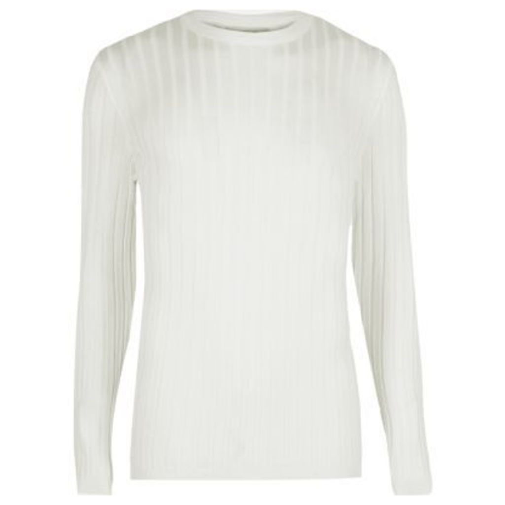 River Island Mens White ribbed muscle fit jumper