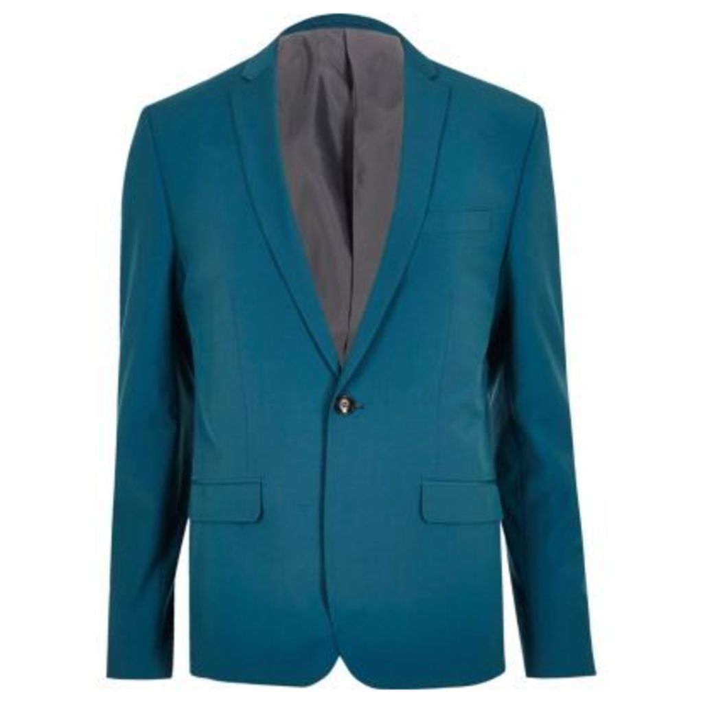 River Island Mens Green blue skinny fit suit jacket