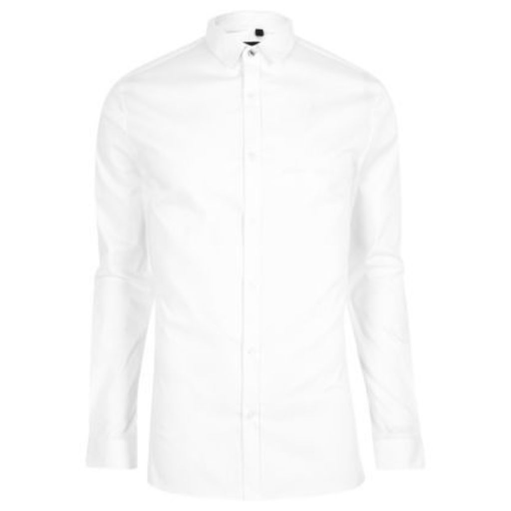 River Island Mens White long sleeve skinny fit shirt