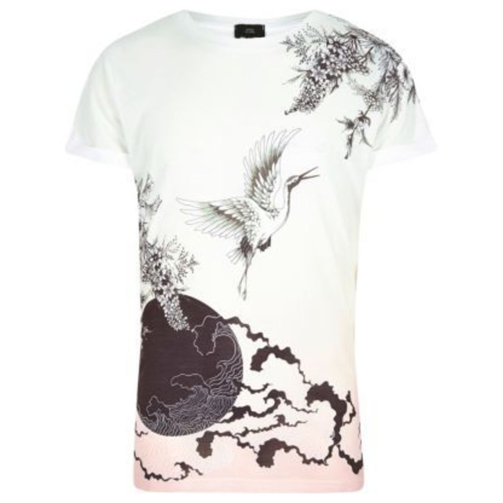 River Island Mens White oriental print short sleeve T-shirt