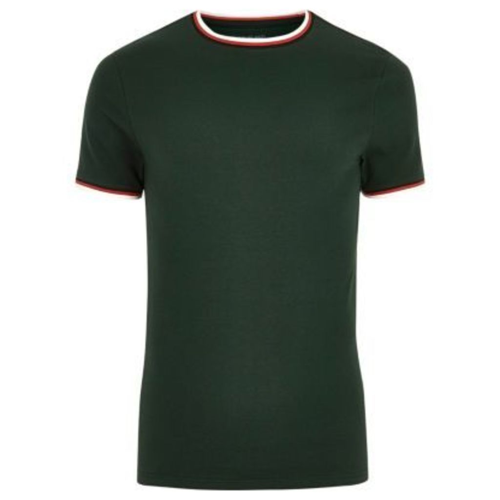 River Island Mens Dark Green tipped muscle fit T-shirt