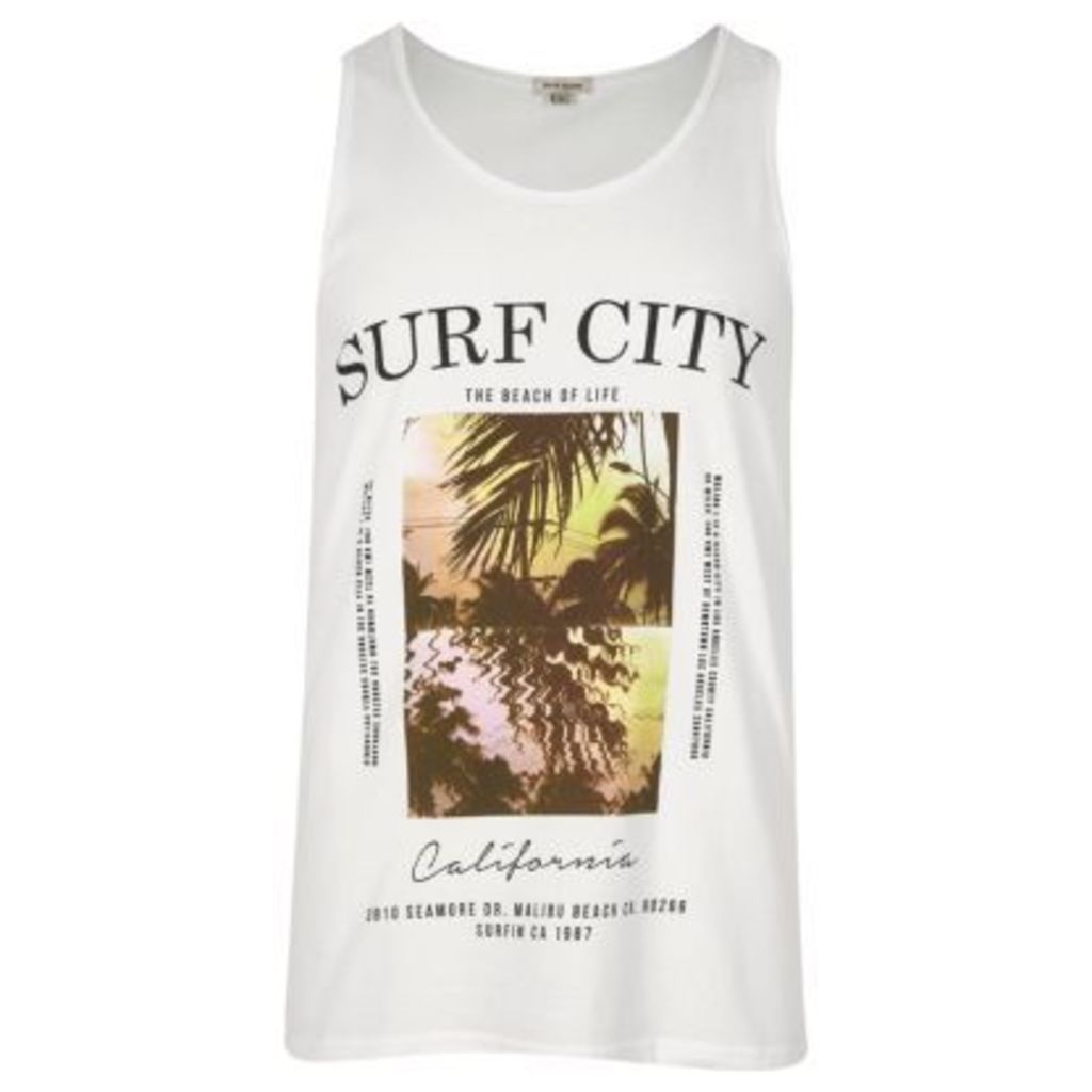 River Island Mens White 'Surf City' print vest