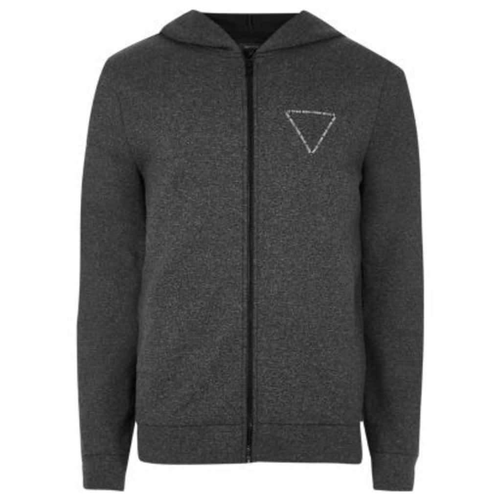 River Island Mens Dark Grey logo zip up hoodie
