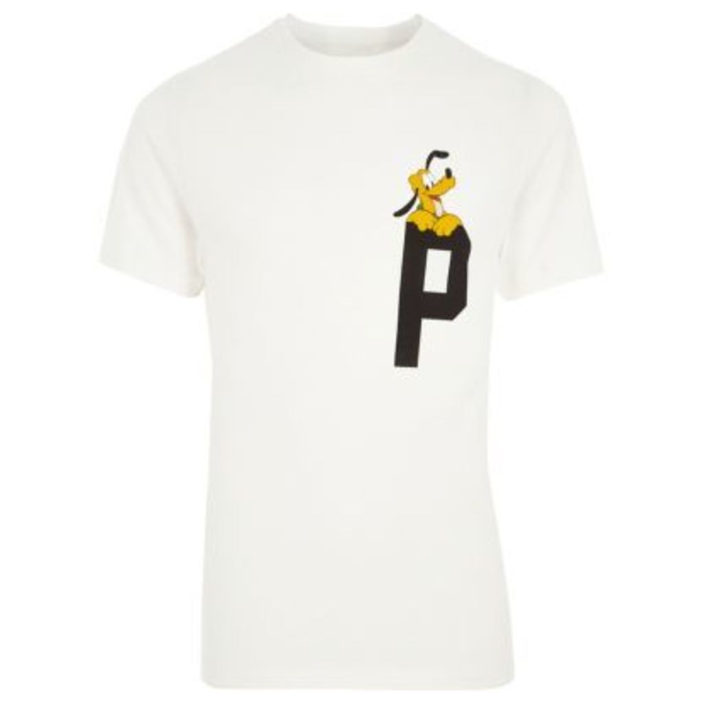 River Island Mens White 'P' Pluto print crew neck T-shirt