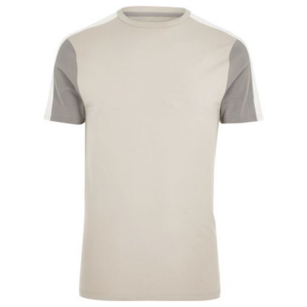 River Island Mens Beige colour block muscle fit T-shirt