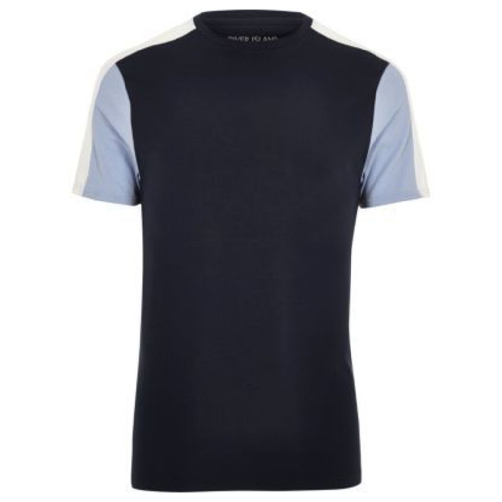 River Island Mens Navy colour block muscle fit T-shirt