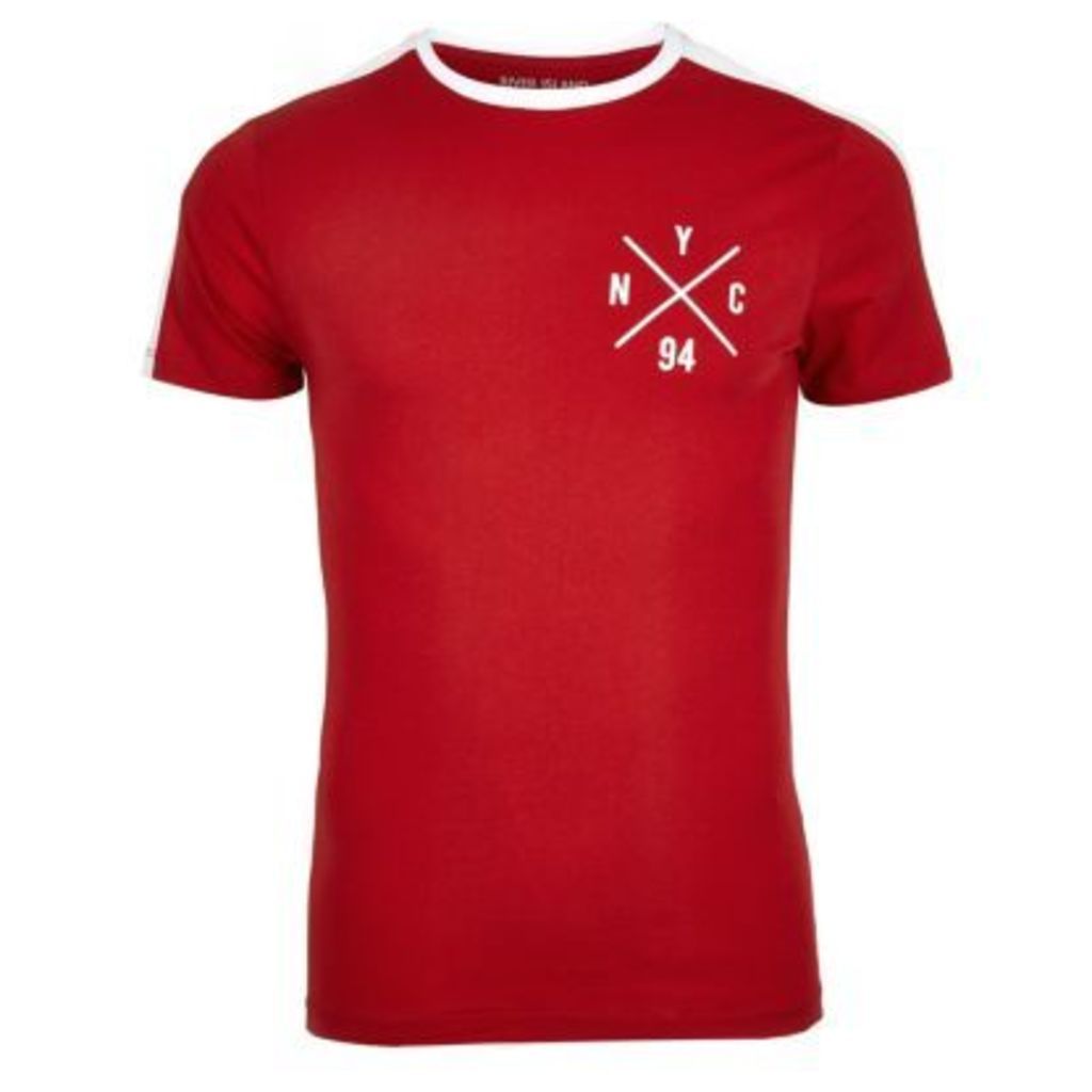 River Island Mens Red NYC logo muscle fit T-shirt