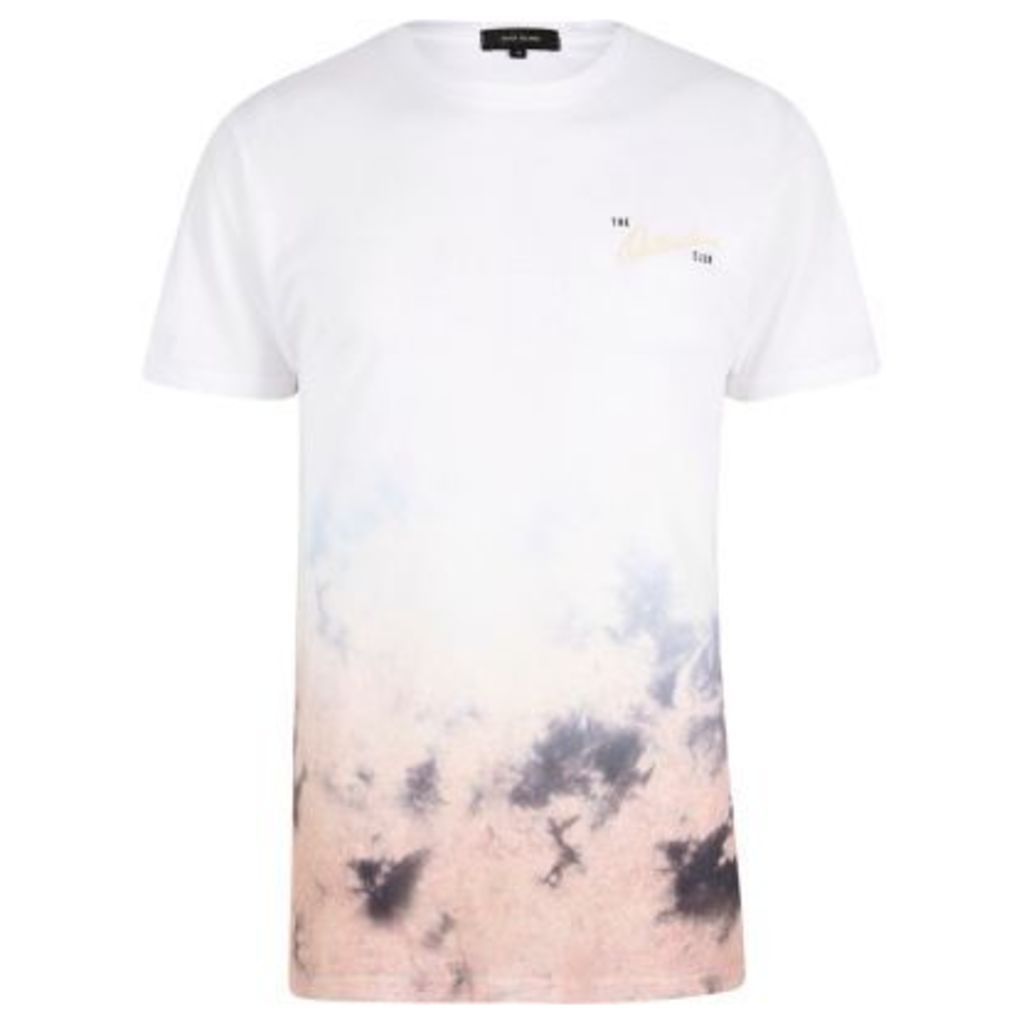 River Island Mens White and pink outsiders fade tie dye T-shir