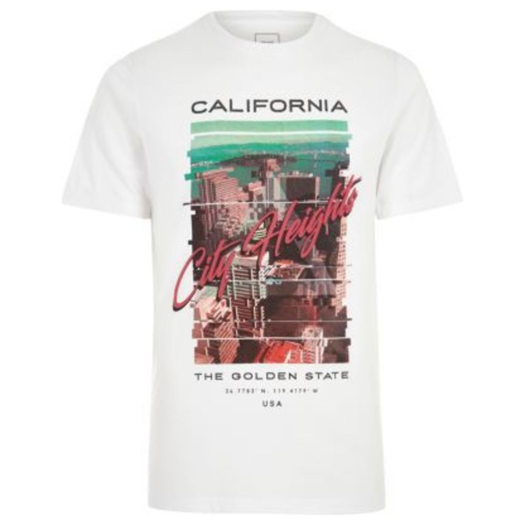River Island Mens White 'California' print slim fit T-shirt
