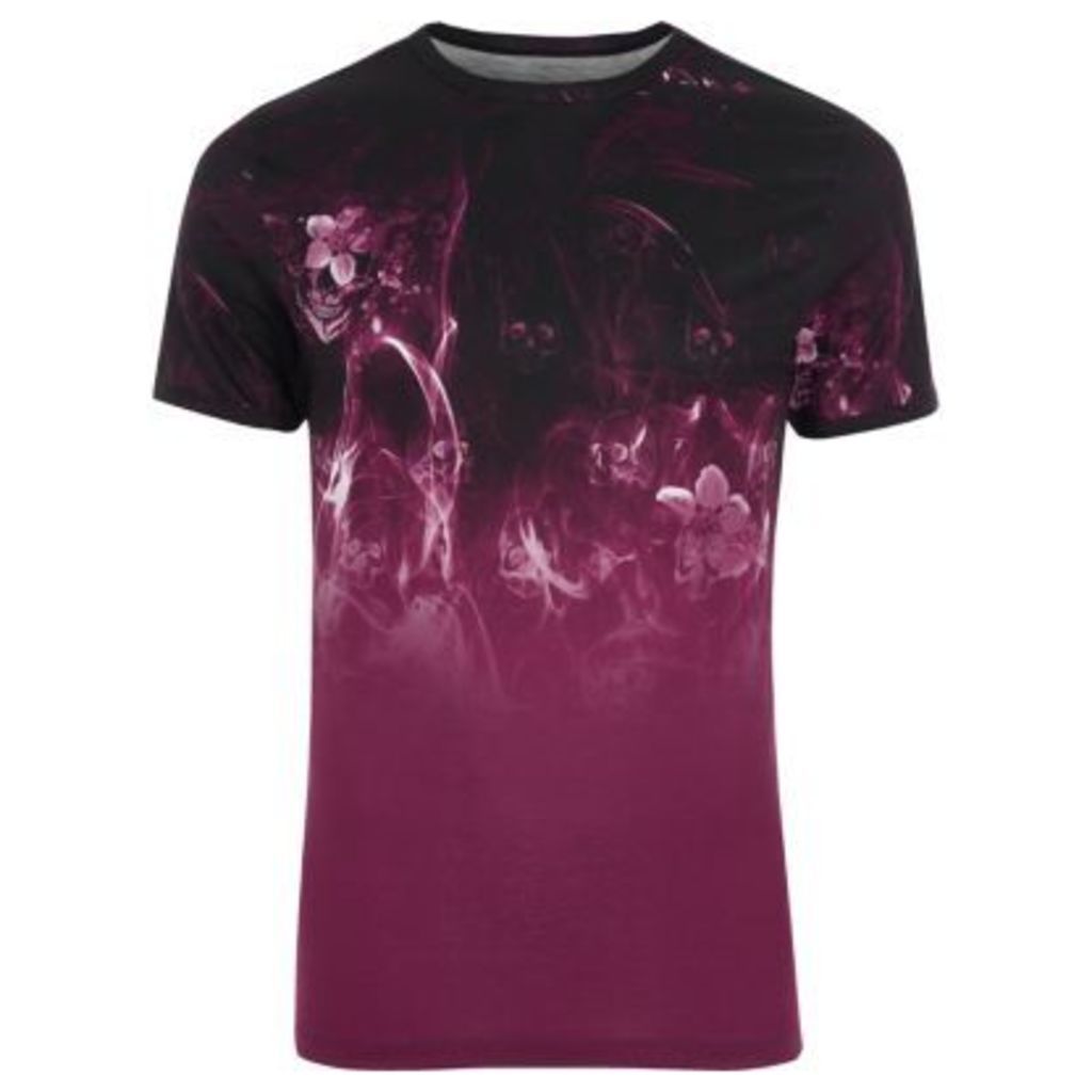 River Island Mens Black floral smoke print muscle fit T-shirt