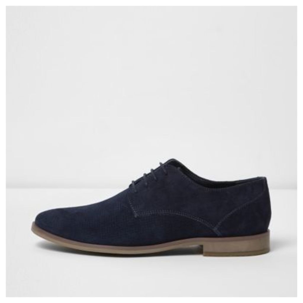 River Island Mens Navy suede perforated derby shoes