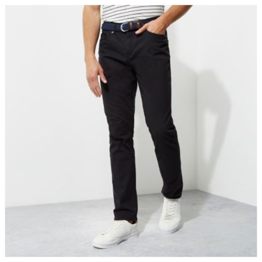 River Island Mens Navy slim fit belted chino trousers
