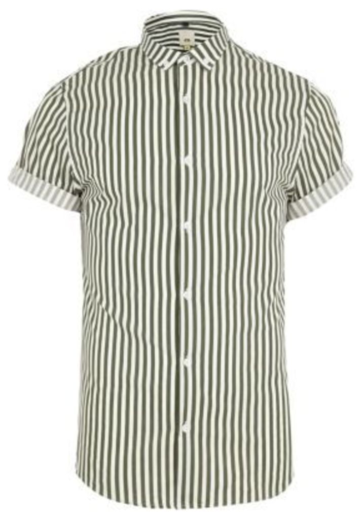 River Island Mens Green stripe slim fit short sleeve shirt