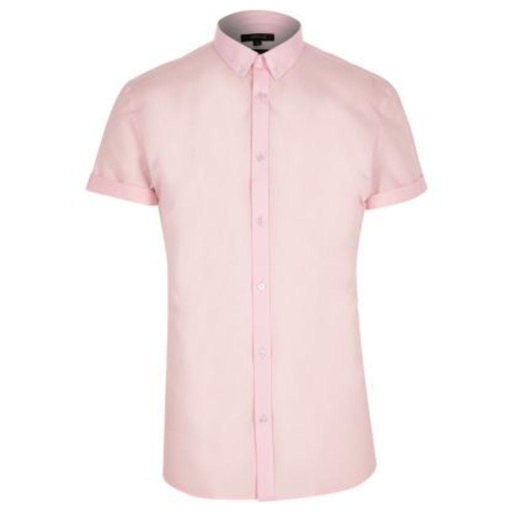 River Island Mens Pink short sleeve slim fit smart shirt