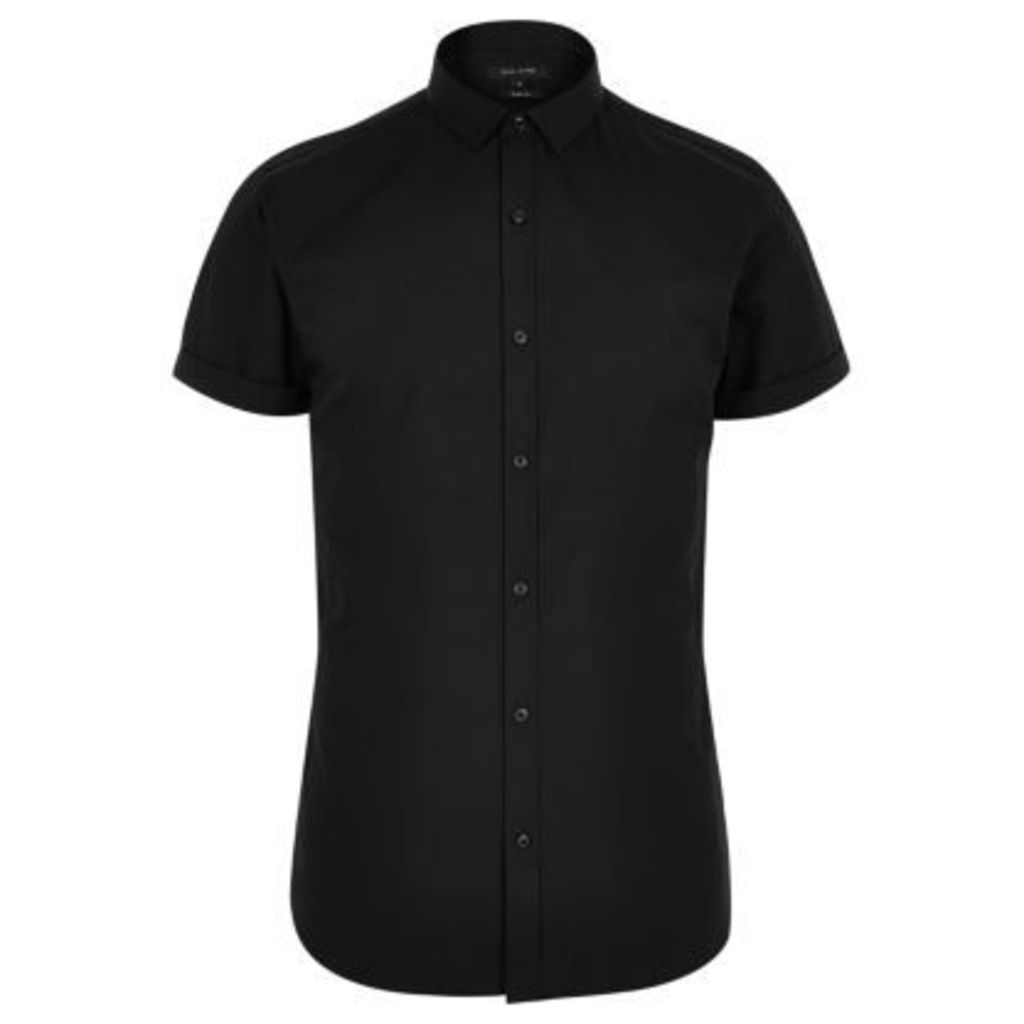 River Island Mens Black short sleeve slim fit smart shirt