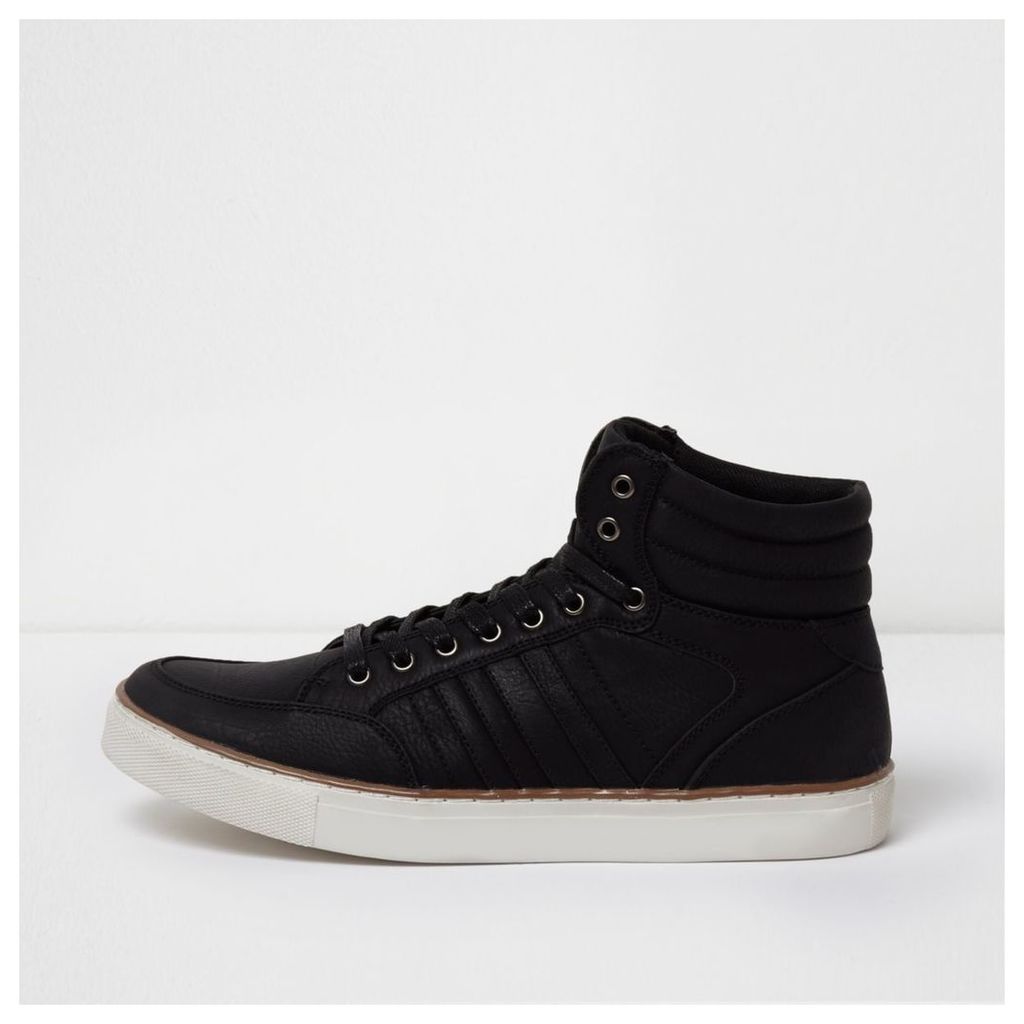 River Island Mens Black mid top lace-up trainers