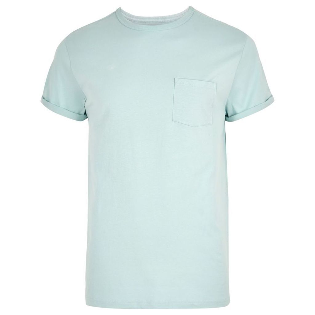 River Island Mens Mint Green roll sleeve T-shirt